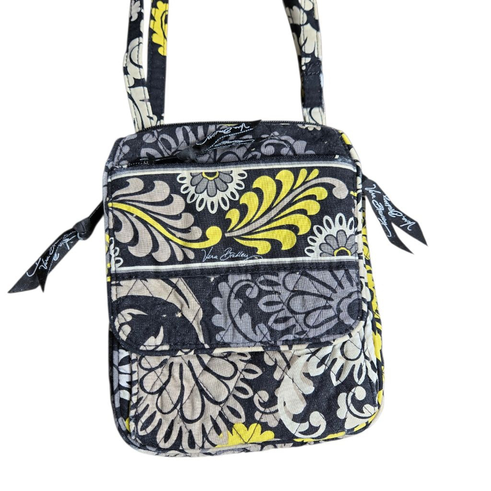 Retired Vera Bradley Baroque Mini Hipster Crossbody Bag Black Yellow Floral
